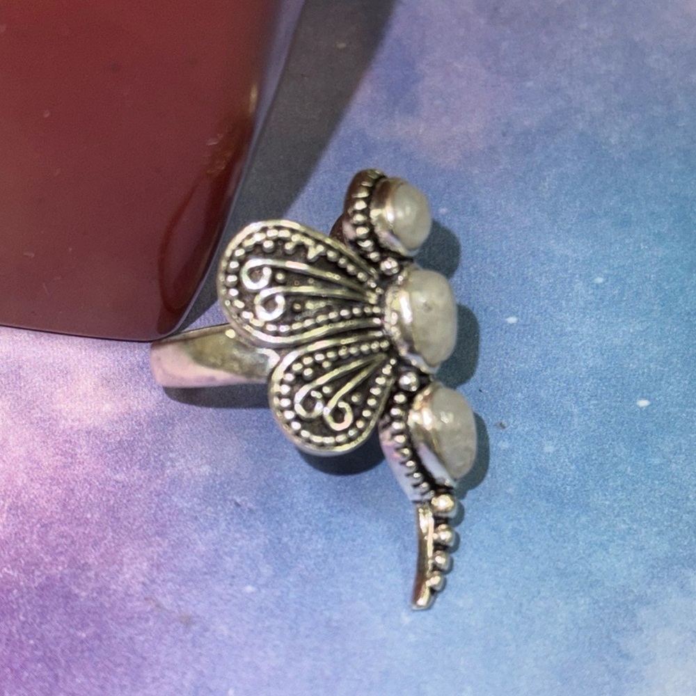 Moonstone Dragonfly Silver Ring - image 6
